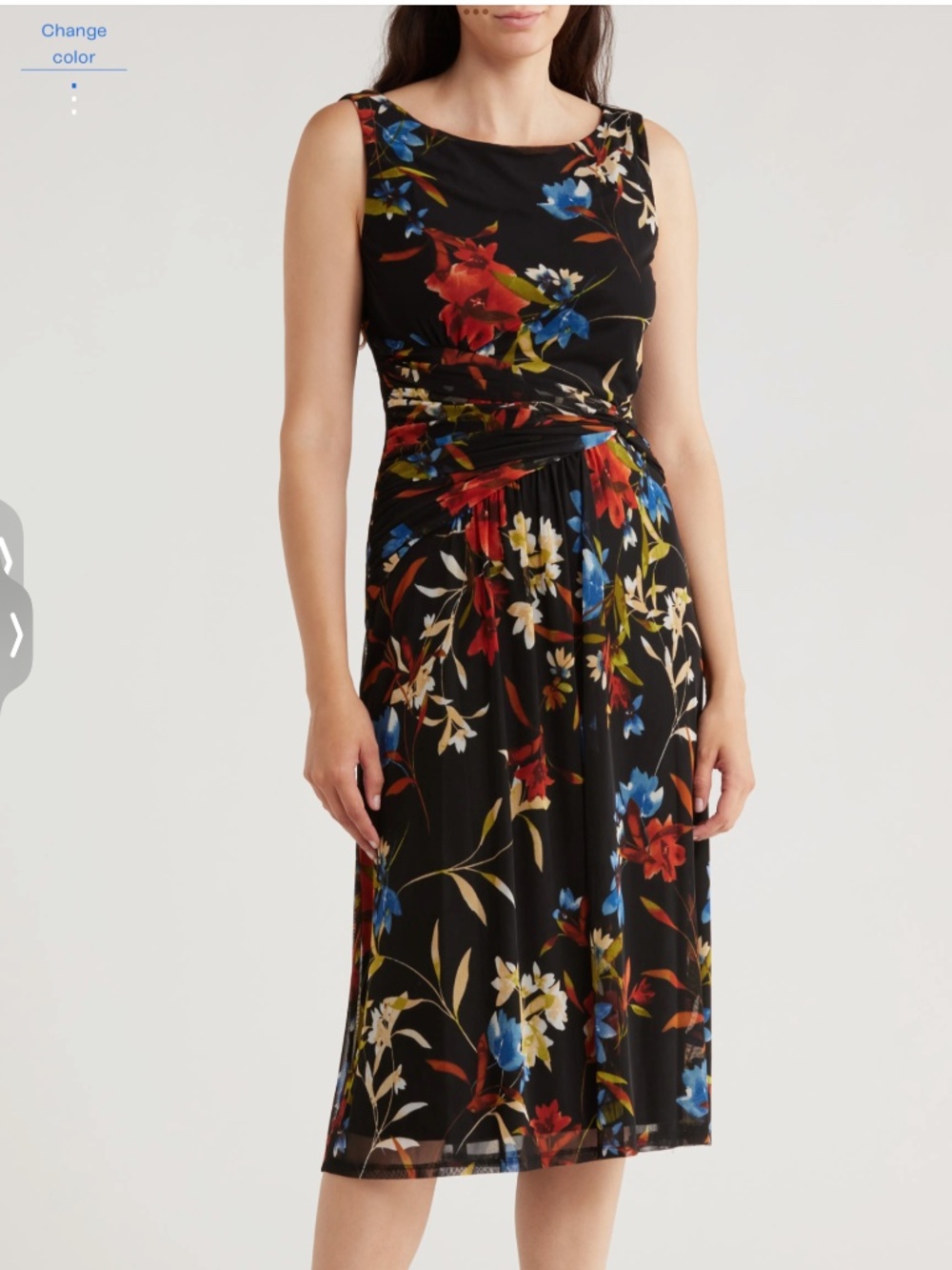Connected Apparel Sleeveless Twist Waist Mesh A-Line Dress